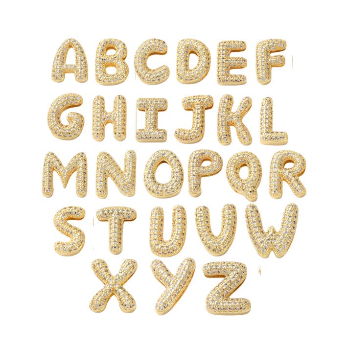 The Charm Bar Company – Pendente/pingente individual por atacado – Conjunto de Charme de Letra Inicial de Bolha Deslizante com Mini Strass Dourado | Alfabeto0