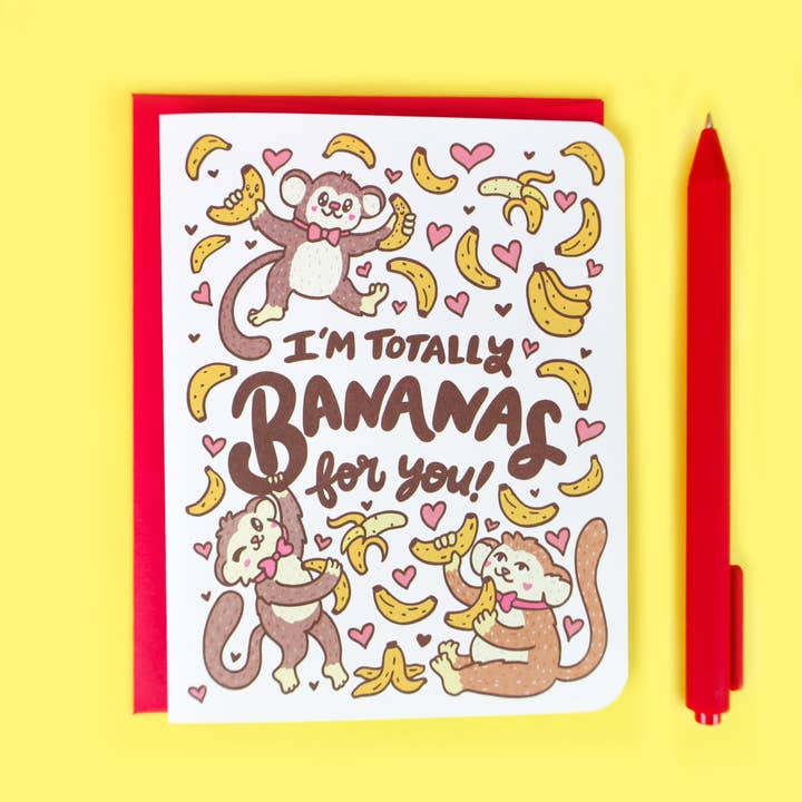 Carte d'amour I'm Bananas For You Monkey pour la Saint-Valentin pour la vente par Turtle's Soup