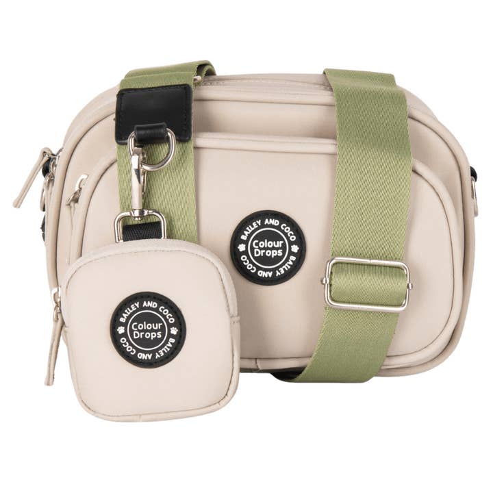 Dog Walking Bag - Latte with Khaki Strap for wholesale by Bailey and Coco