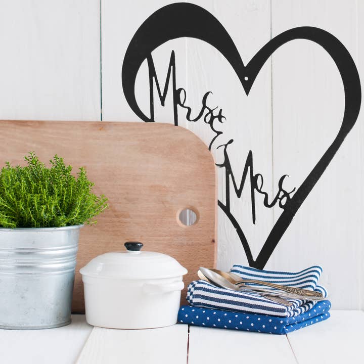 White Barn Decor - Wholesale Sign - Heart Mrs. & Mrs.