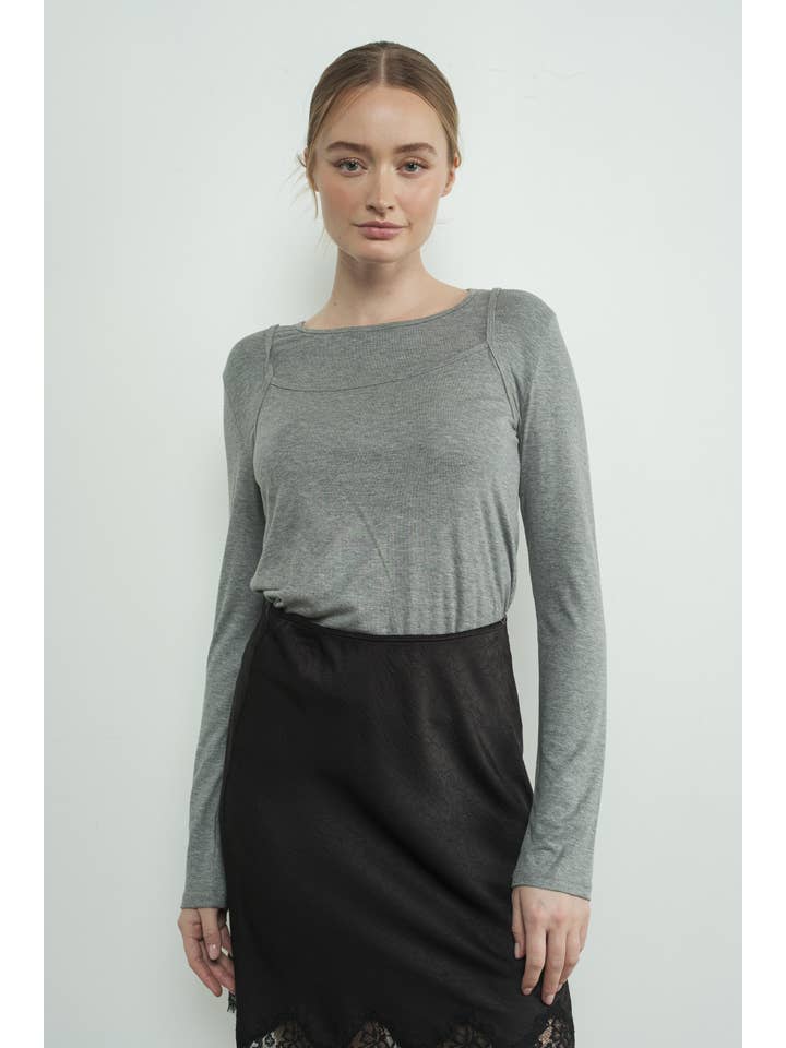 Aaron & Amber - Wholesale T-Shirt - Women's - MAT3127 TWO FER TANK LONG SLEEVE TOP10