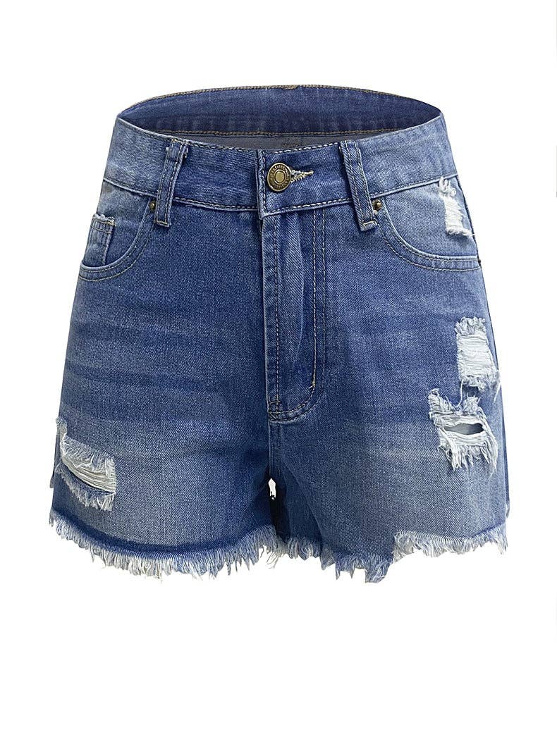 Sweetkama - Wholesale Shorts - Women's - Ladies Distressed High Waist Denim Shorts SKS26515