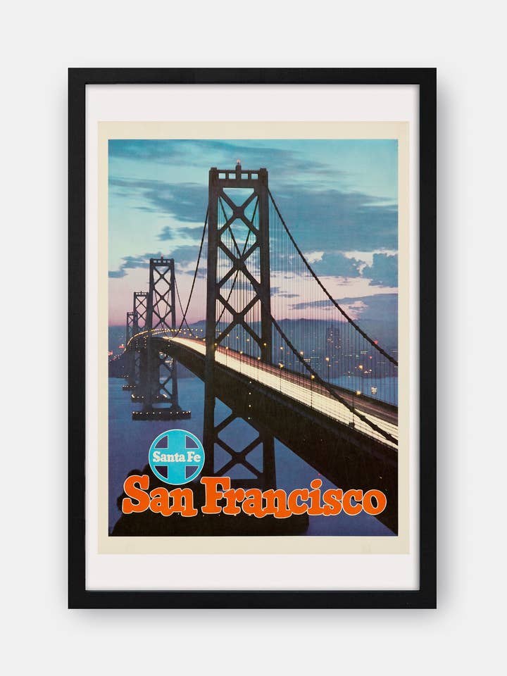 Poster della ferrovia di San Francisco Santa Fe degli anni '50 per la vendita all'ingrosso da parte di The Curious Desk