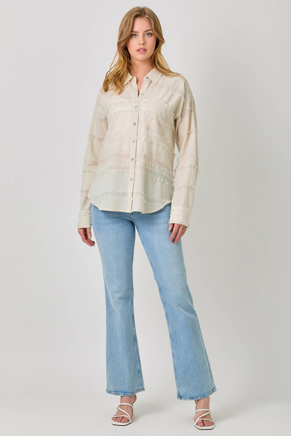 Mystree - Vendita all'ingrosso Camicia button down - Donna - Camicia in Garza Testurizzata con Bottoni 6000018