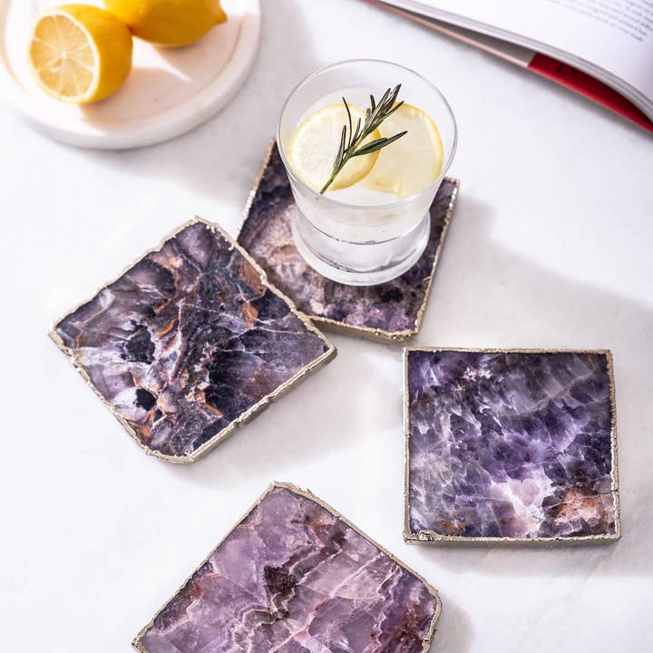 Amethyst Coasters Purple and White Chevron Set of 4 Pcs for wholesale by Serein Wellness