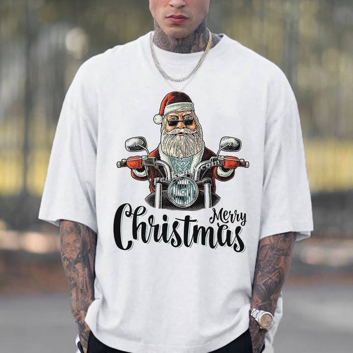 Santa Claus and Motorcycle Men's Christmas Cotton T-Shirt for wholesale by novaxau