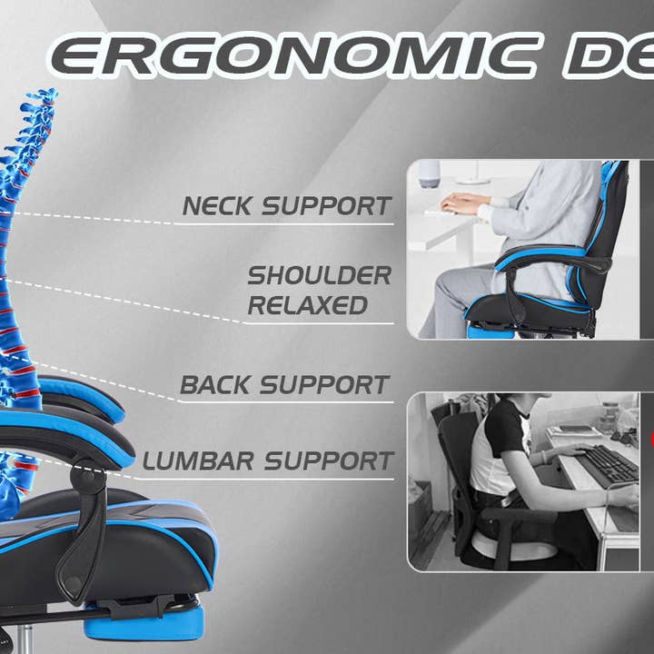 39F Inc. - Wholesale Chair - Blackblue Gaming Chair with Footrest & Ergonomic Support14