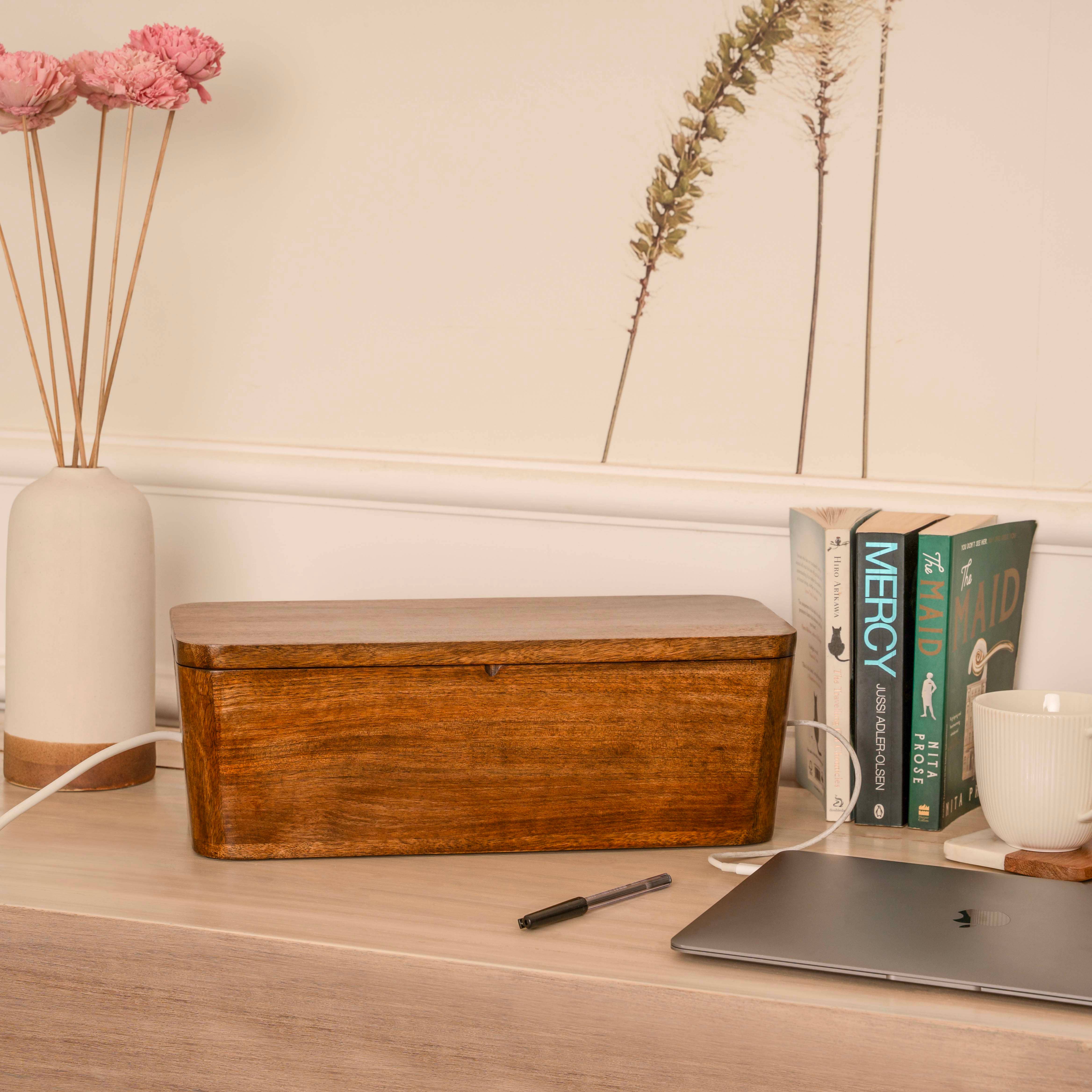 LuxeDesigns Co LLC – wholesale Desk organiser – Cable Management Box - Natural Wood3