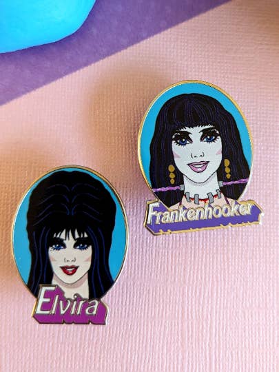 Elvira Frankenhooker Horror Barbie 80s 90s Enamel Pins for wholesale by HelloSailorTees