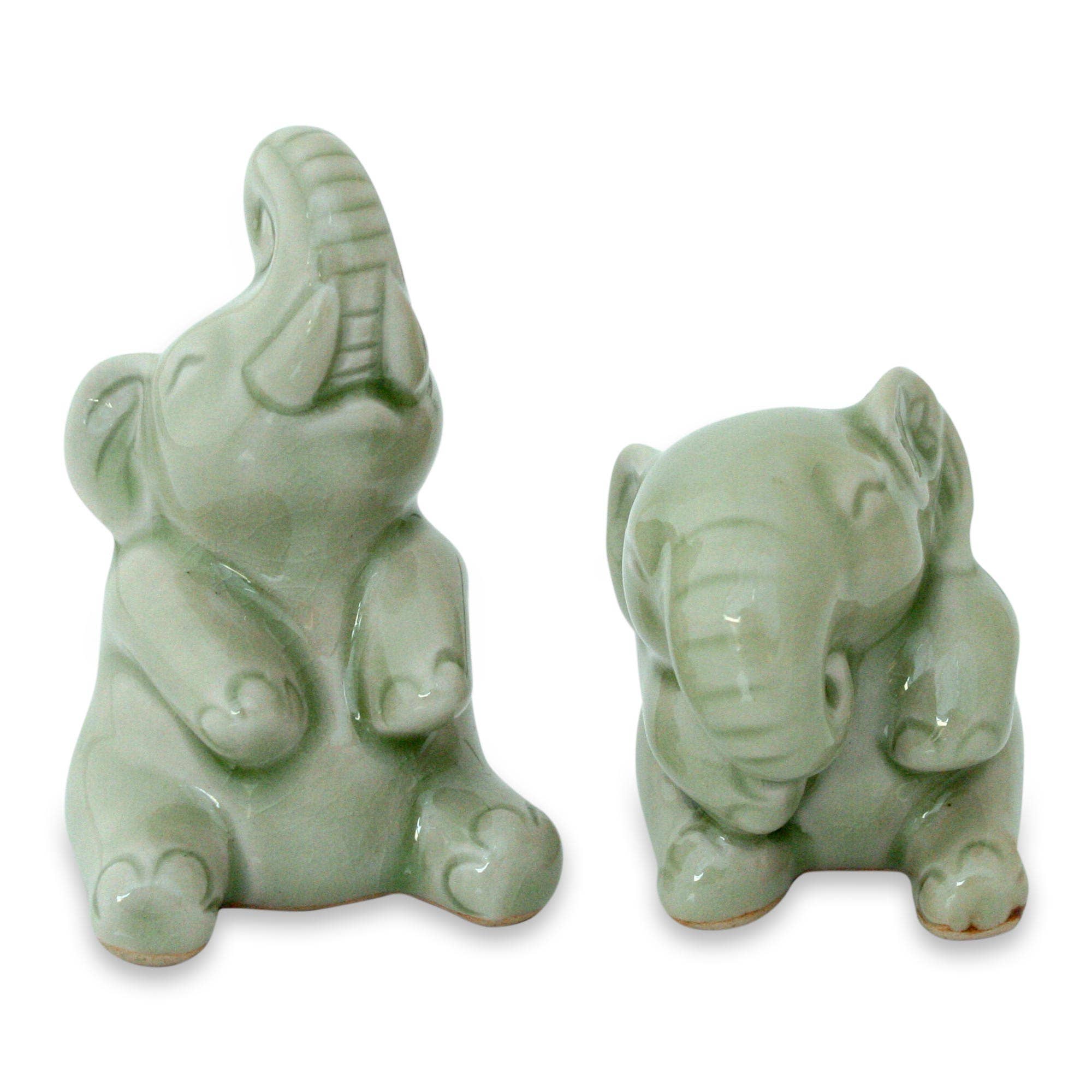 NOVICA - Wholesale Sculpture - Novica Handmade Happy Green Elephants Statuettes (Pair)2
