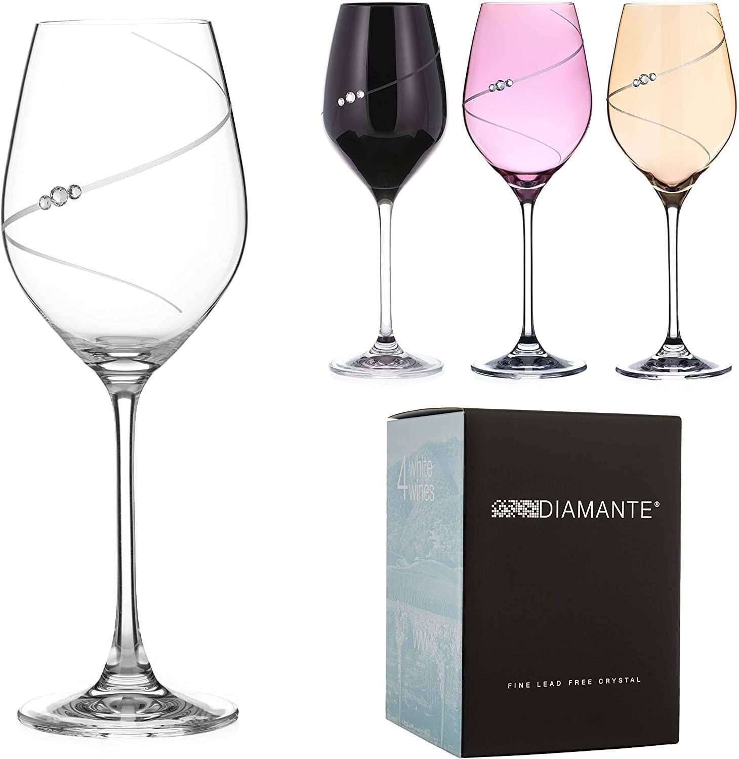 DIAMANTE – wholesale Vinglas – Diamante Swarovski färgade vitt vinglas med 'silhou1