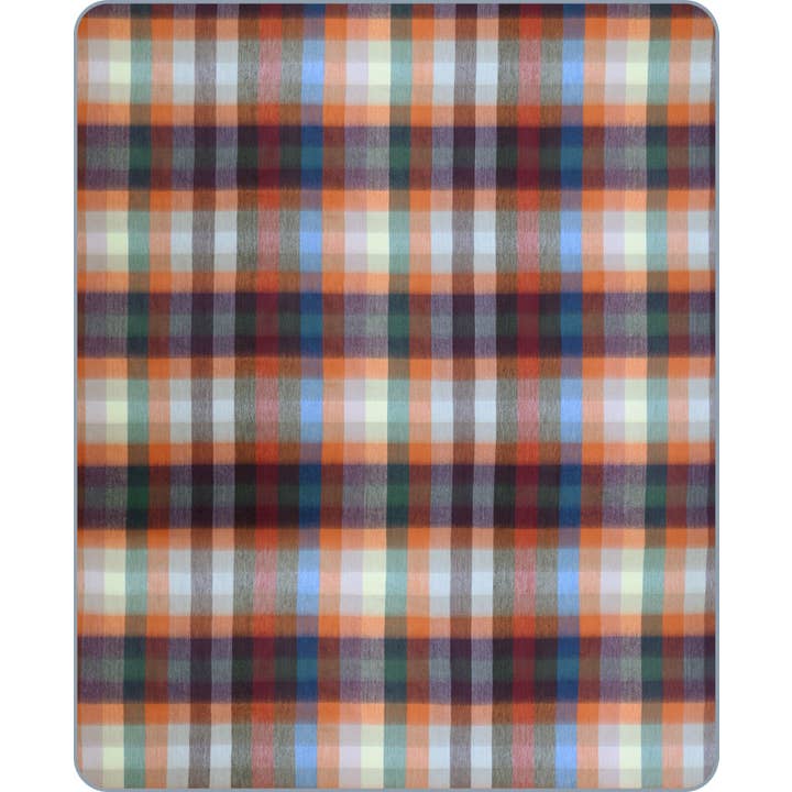 ECUALAMA - Wholesale Throw Blanket - Anzu - Baby Alpaca Wool Throw Blanket / Sofa Cover - Queen 96 x 66 in - Multicolor Checker Plaid In Orange Blue Brown