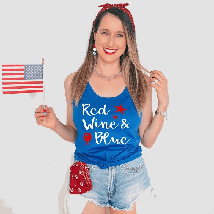 Red Wine And Blue- Patriotic Racerback Tank Top for wholesale by Quality Time Designs Co