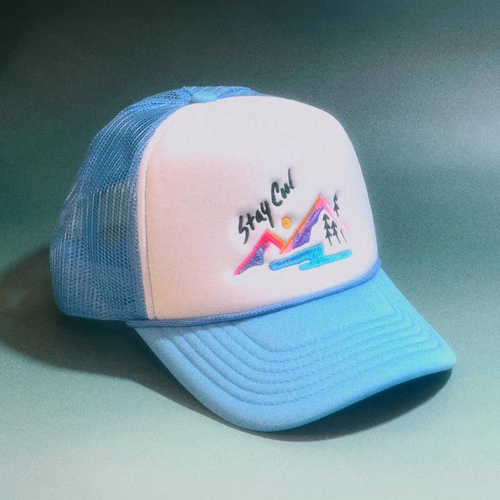 Stay Cool 90s Landscape Retro Foam Trucker Cap for wholesale by The Space Bureau