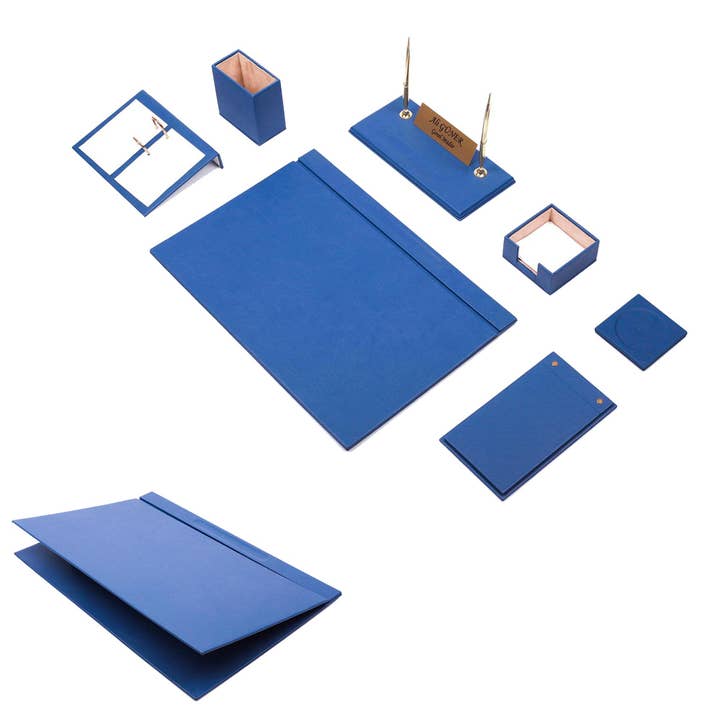 MOOG LLC - Wholesale Desk Set - MOOG Personalized Leather Deluxe Desk Set- 9 PCS
