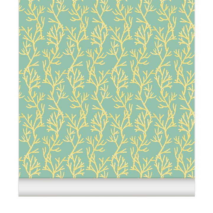 Papel de parede CORAIL em Vert d'eau por atacado de Little Cabari