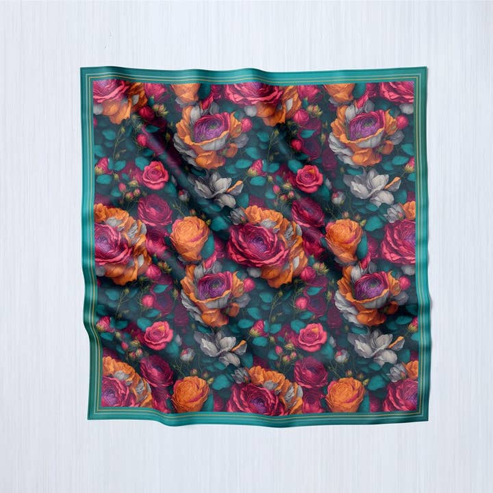 Rose Dreamscape, Lenço Quadrado/Wrap/Xale Boho Luxuoso, Feito sob Encomenda, Artesanal e Livre de Crueldade por atacado de Ebon et Noir LLC