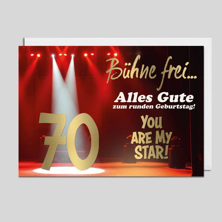 Lykønskningskort STAGE FREE... til 70-års fødselsdag for engroshandel hos Michel-Verlag GmbH