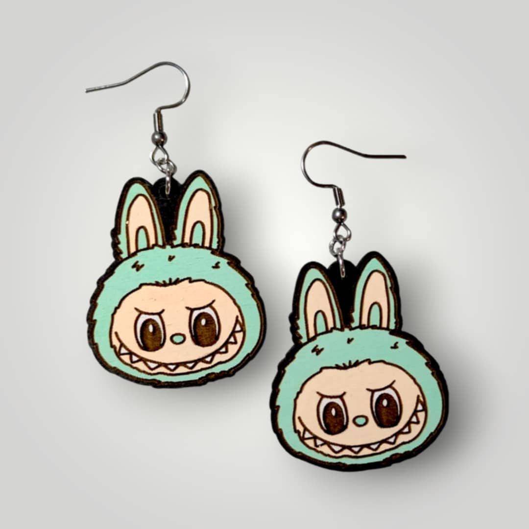 Moon Child Trinkets - Wholesale Dangle Earrings - Labubu Monster Head Hand Painted Wood Earrings0
