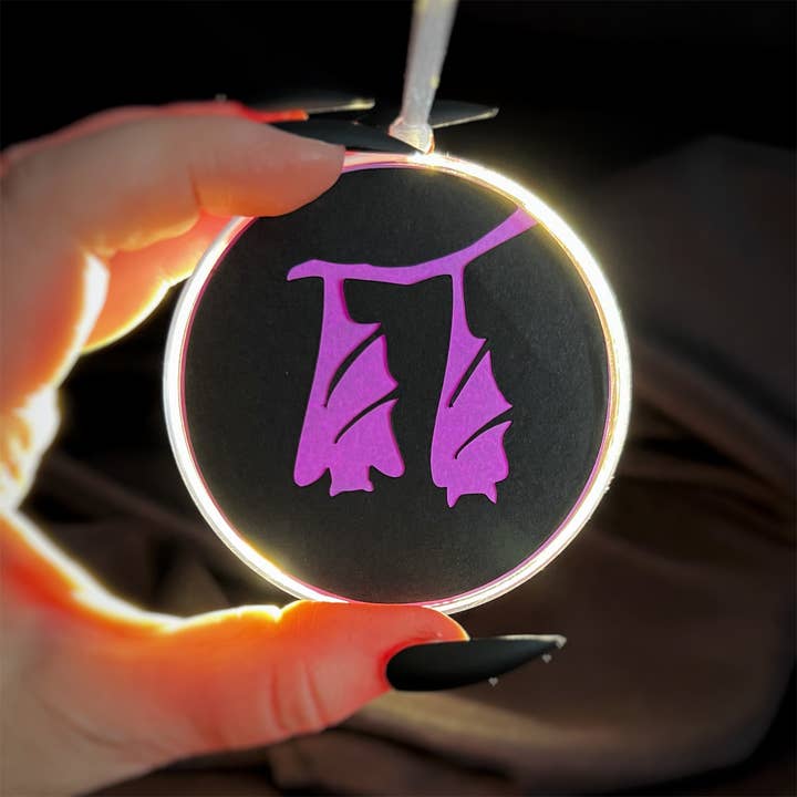 Halloween Ornament Décor - pair of Bats in black and purple for wholesale by Squirrel Tacos Papercuts