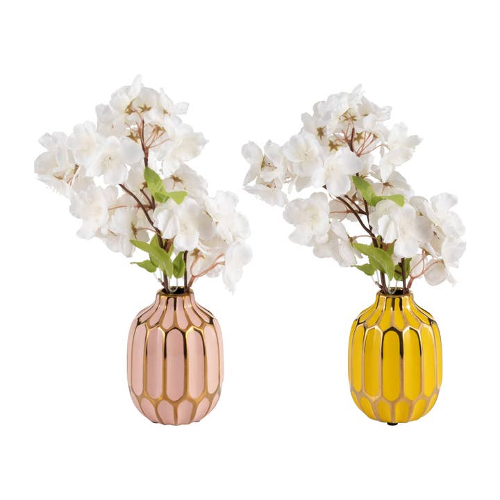 Sagebrook Home - Wholesale Vase - Pink/Yellow 5 in. Ceramic Bud Glam Vases (Set of 2)