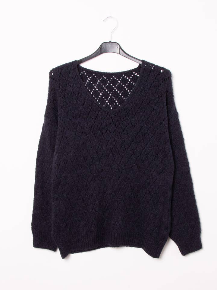 Pépouz' Paris - Wholesale Knit Sweater - Women's - Mohair openwork sweater with diamond pattern PP250523
