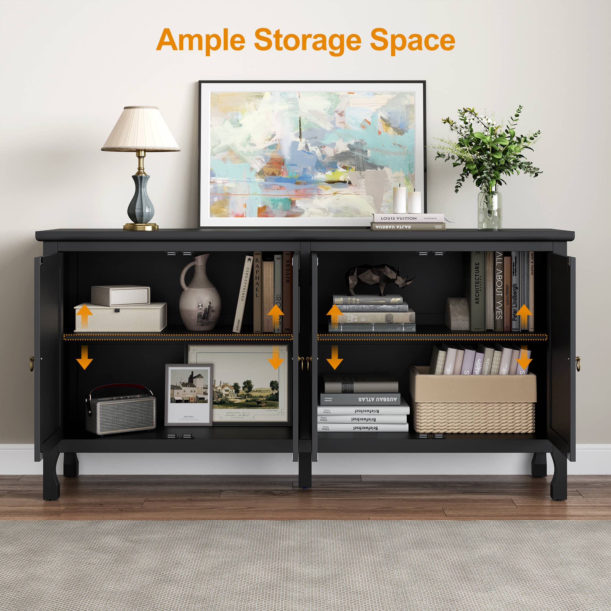 Heynemo - Vente Armoire - Buffet sculpté de 63'' avec rangement8