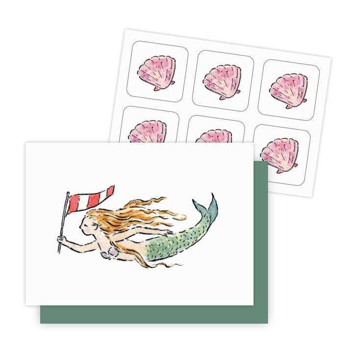 Mini cartes de correspondance « Sirène avec fanion », lot de 6 | 2,5 x 3,5 pouces pour la vente par Independent Puppy