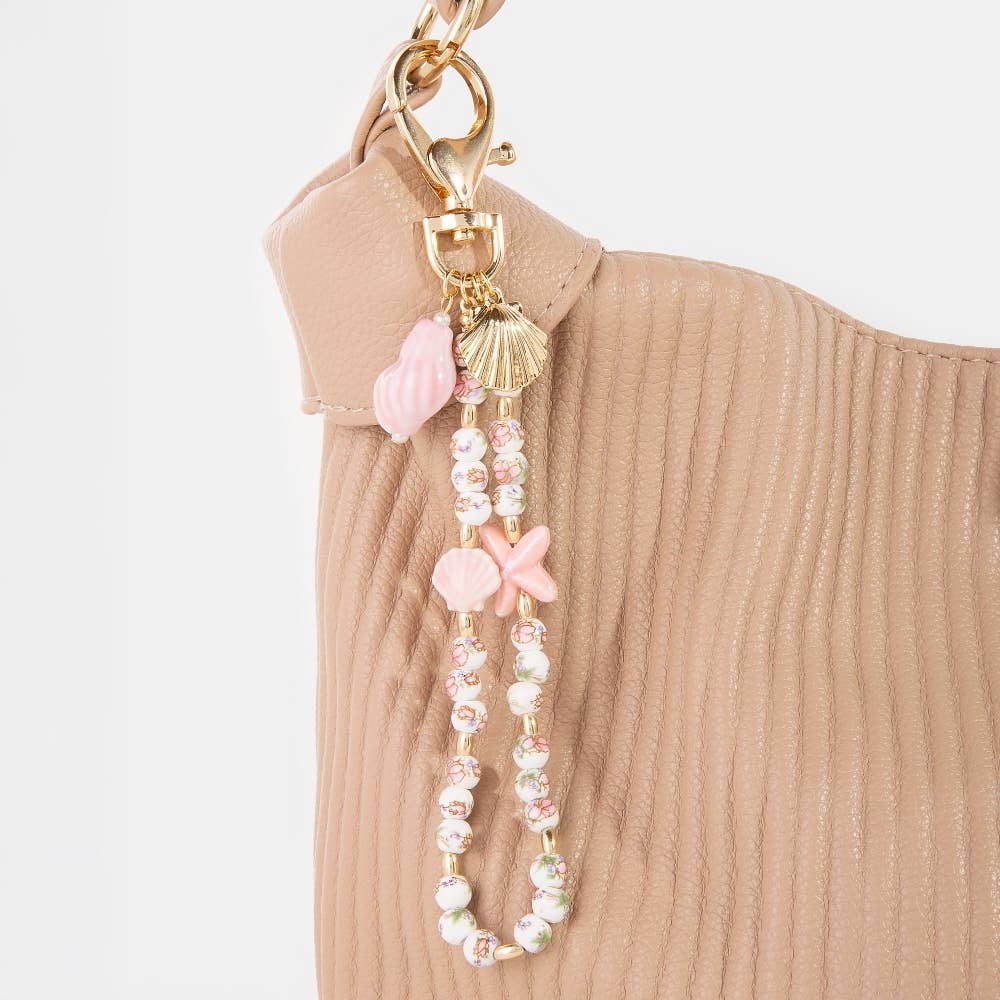 GPK Pink Sea Shells And Floral Ceramic Beaded Bag Chain for wholesale on Faire3