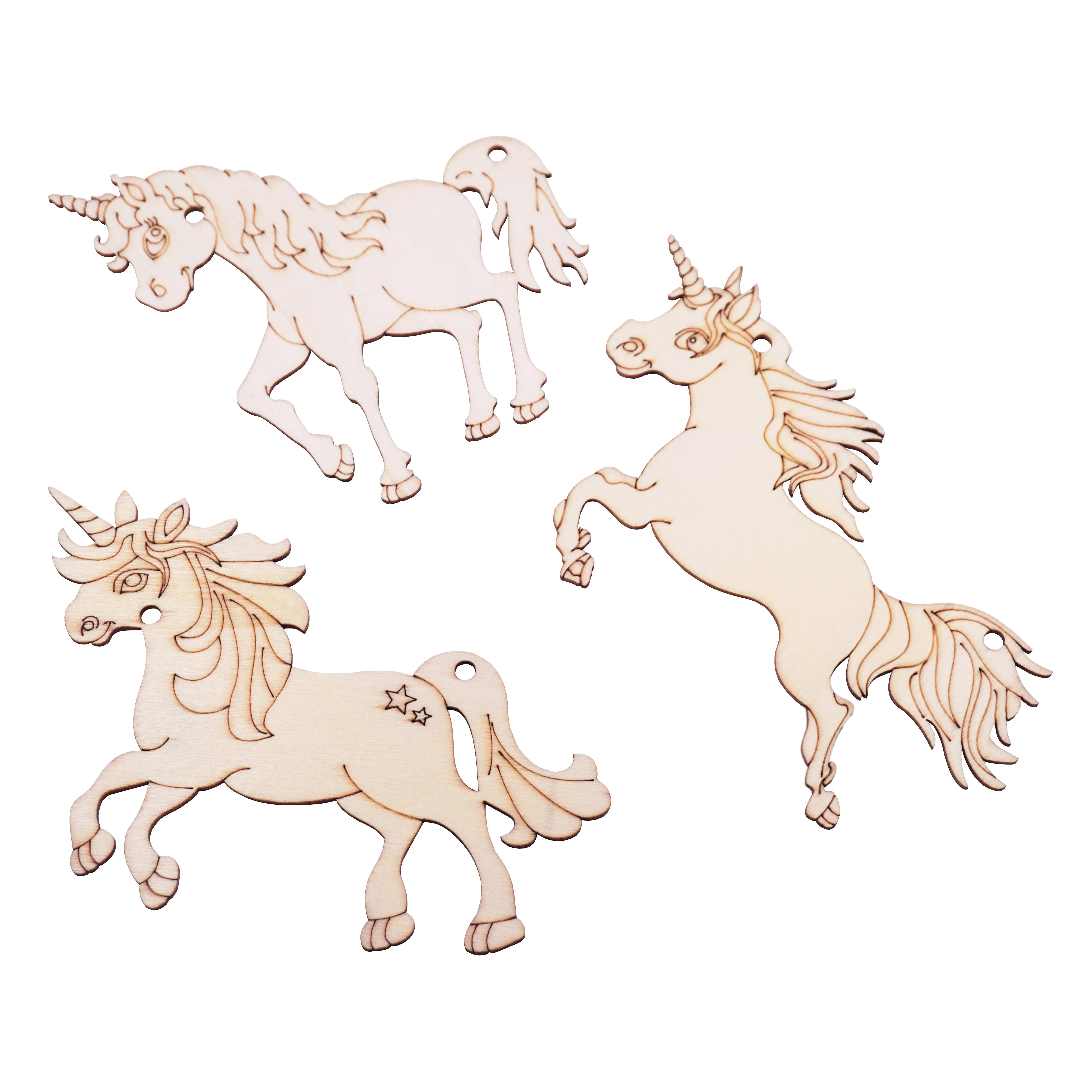 Angels Craft - Wholesale Cutouts - Laser-cut Wood Shapes - Unicorn, 3-ct1