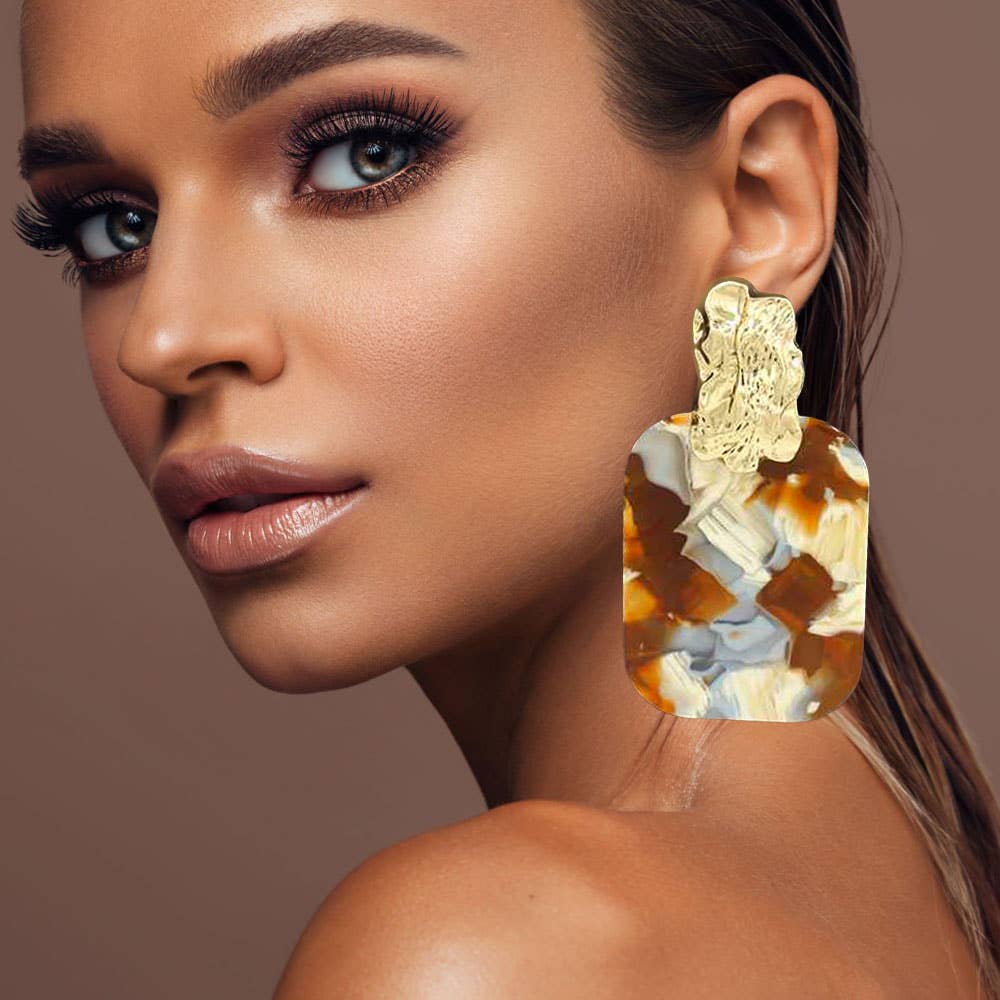 Sensibling Corp. - Wholesale Dangle Earrings - Oversized Patterned Celluloid Acetate Plate Accent Doorknocker Earrings6