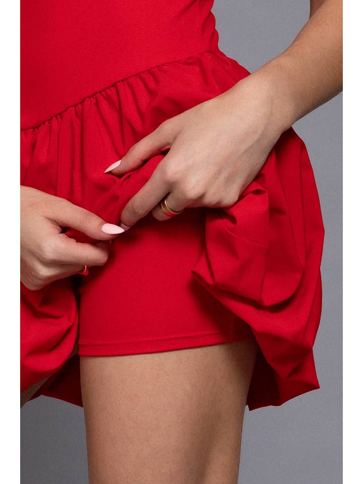 Active Basic | Active USA - Wholesale Athletic Dress - Women's - Straight Neck Cami Bubble Hem Mini Skort Dress3