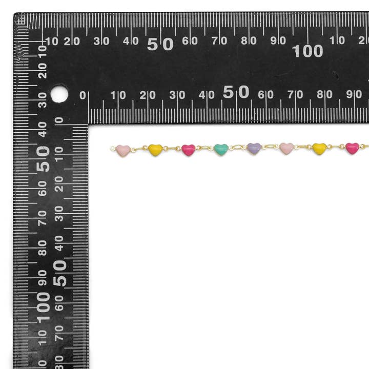 BestBeads&Beyond – Großhandel Gliederhalskette – Bunte Herzkette aus Emaille von Yard Necklace, sku #HX192
