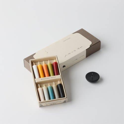 WAROSOKU DAIYO – Großhandel Konische Kerze/Kerzenhalter – Bunte Reiswachskerzen Earth Farbtöne Geschenksets mit Keramikhalter1