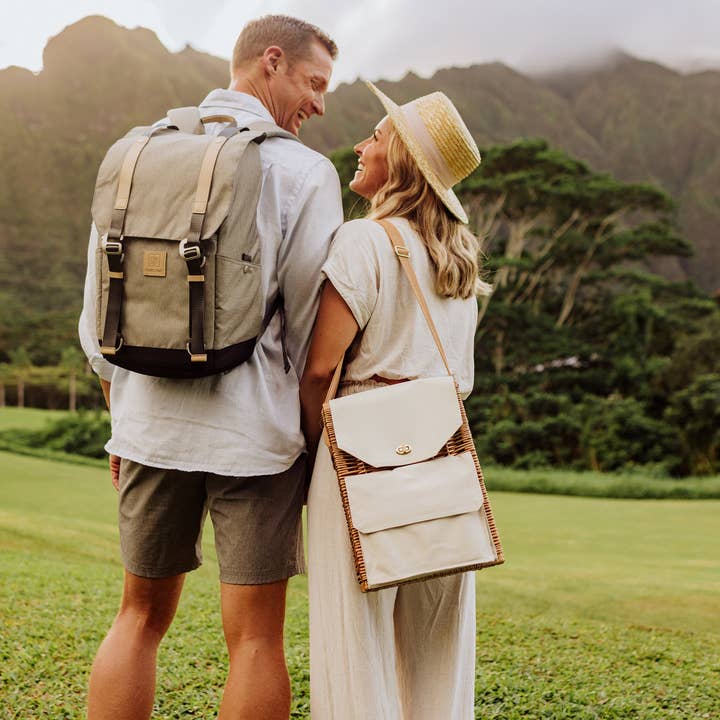 Beige Canvas Corsica Wine & Cheese Picnic Basket for wholesale on Faire30