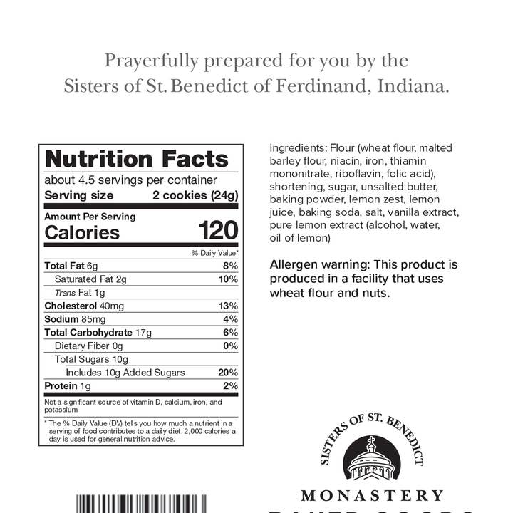 Monastery Baked Goods - Wholesale Cookie - Simply Lemon Cookies (4-oz)6