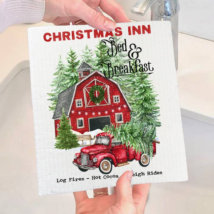 Christmas Inn Red barn Pick Up Truck SVENSK OPVASK for engroshandel hos Avery Lane Gifts