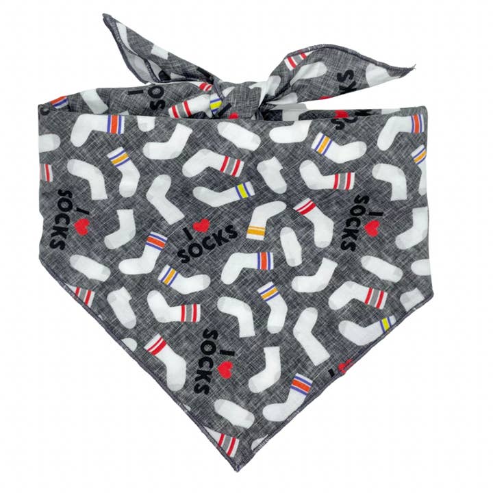 Woofingtons & Company – wholesale Pet bandana – Dog – I Heart Socks Tie On Dog Bandana - Funny Naughty Dog Bandana