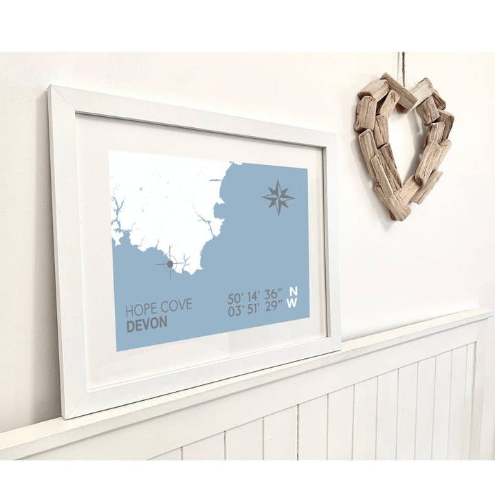 Hope Cove, Kingsbridge Coastal Map Print for wholesale by SeaKisses