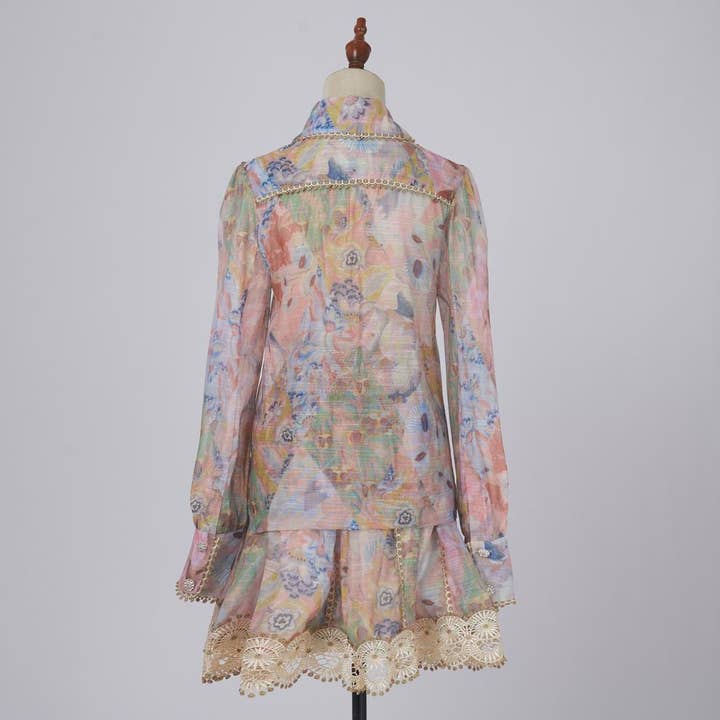 Multi Colored DR427Y Elegant Lace Short Skirt Set with Diamond Buttons for wholesale on Faire8
