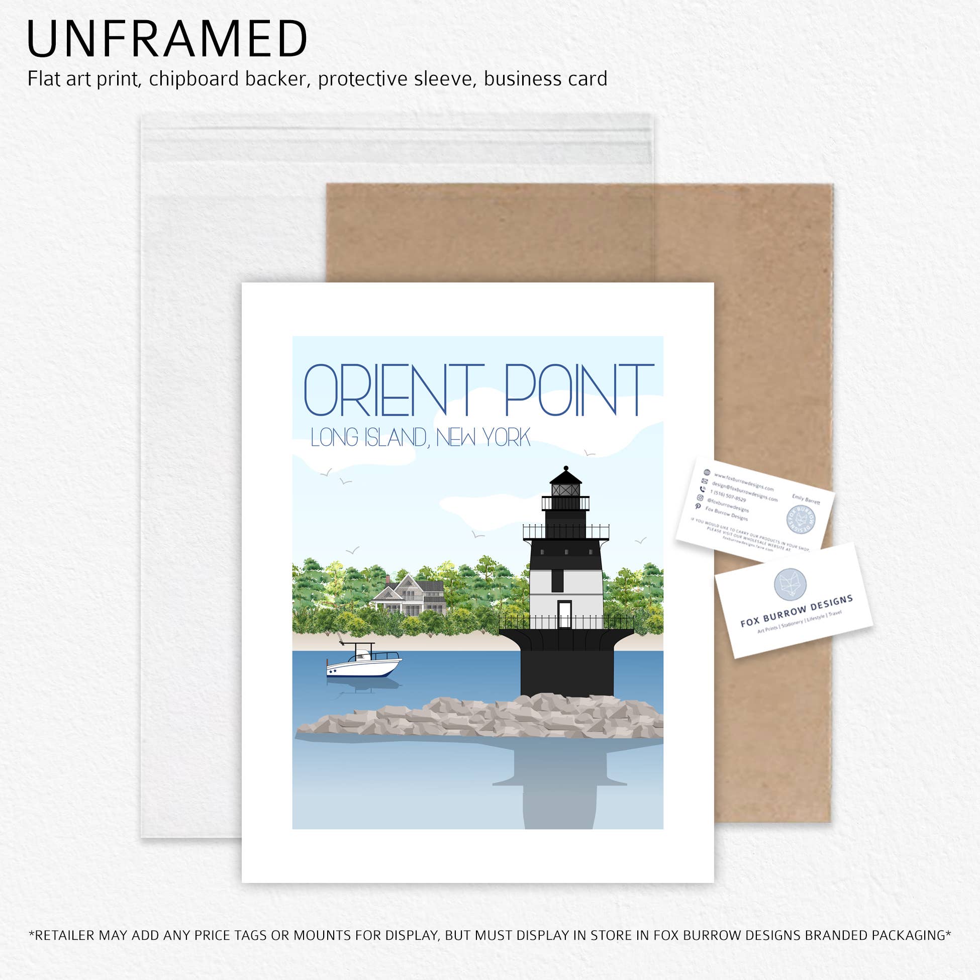 Fox Burrow Designs - Vente Affiche d'art - Impression de voyage de Long Island - Orient Point3