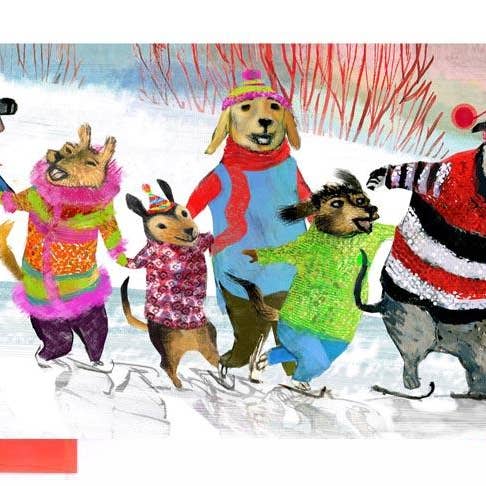 Artiphany - Wholesale Season's Greetings Card - Dogs Skating Greeting Card (Trifold)2