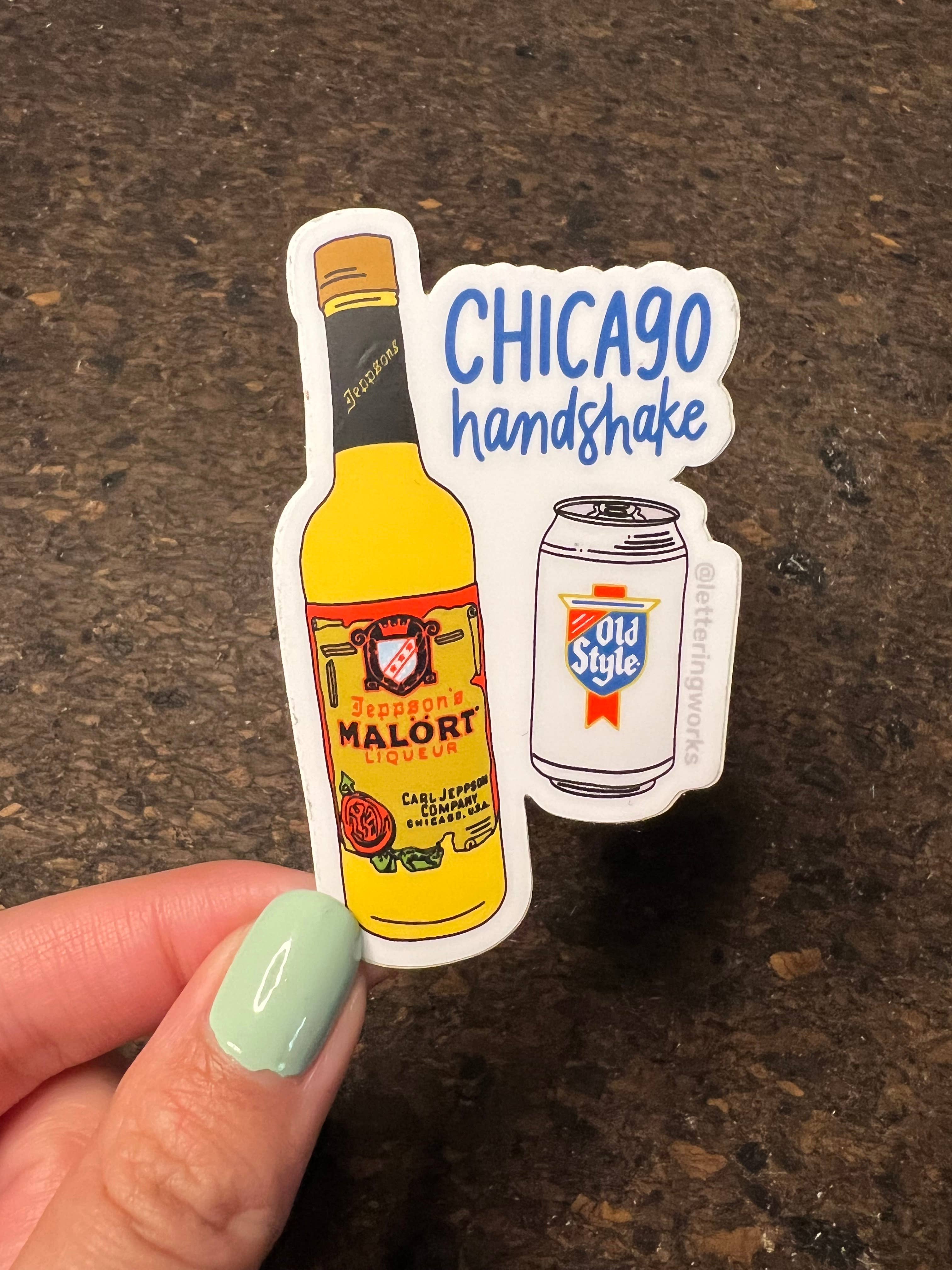 Lettering Works - Wholesale Sticker - Chicago Handshake Sticker1