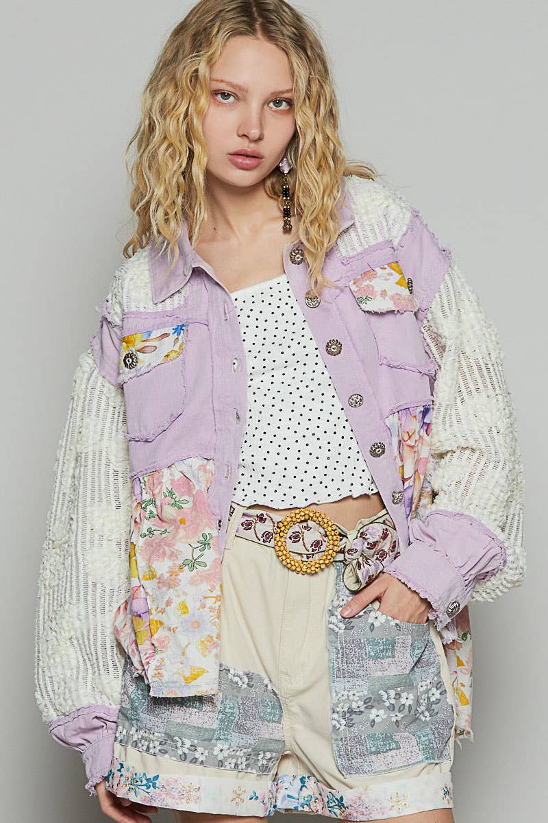 Pol Clothing - Wholesale Jacket - Women's - Balloon sleeve A-line twill woven floral jacket SALE6
