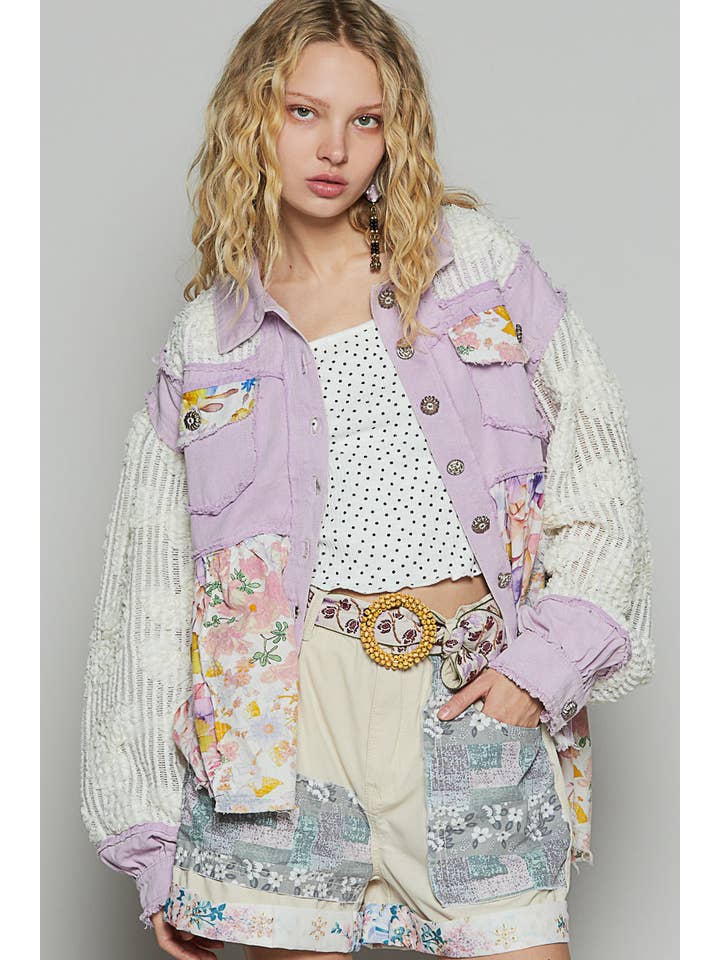 Pol Clothing - Wholesale Jacket - Women's - Balloon sleeve A-line twill woven floral jacket SALE6