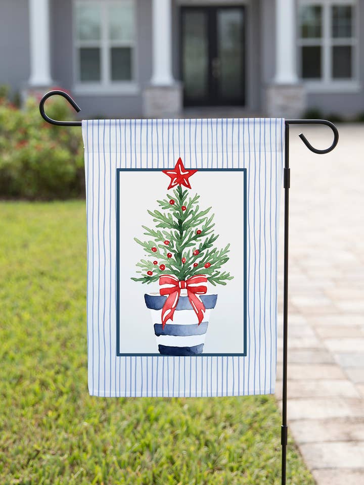 Christmas Garden Flag - Tree in Striped Pot for wholesale by The Navy Knot