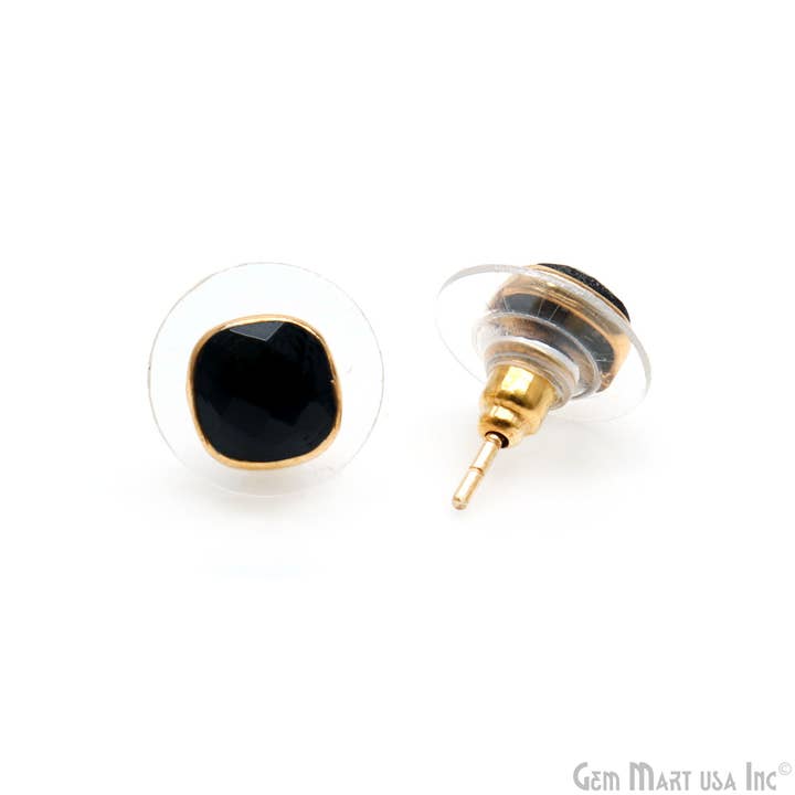 GemMartUSA - Wholesale Stud/post earrings - Gemstone Cushion Shape 6mm Gold Plated Small Studs Earring13