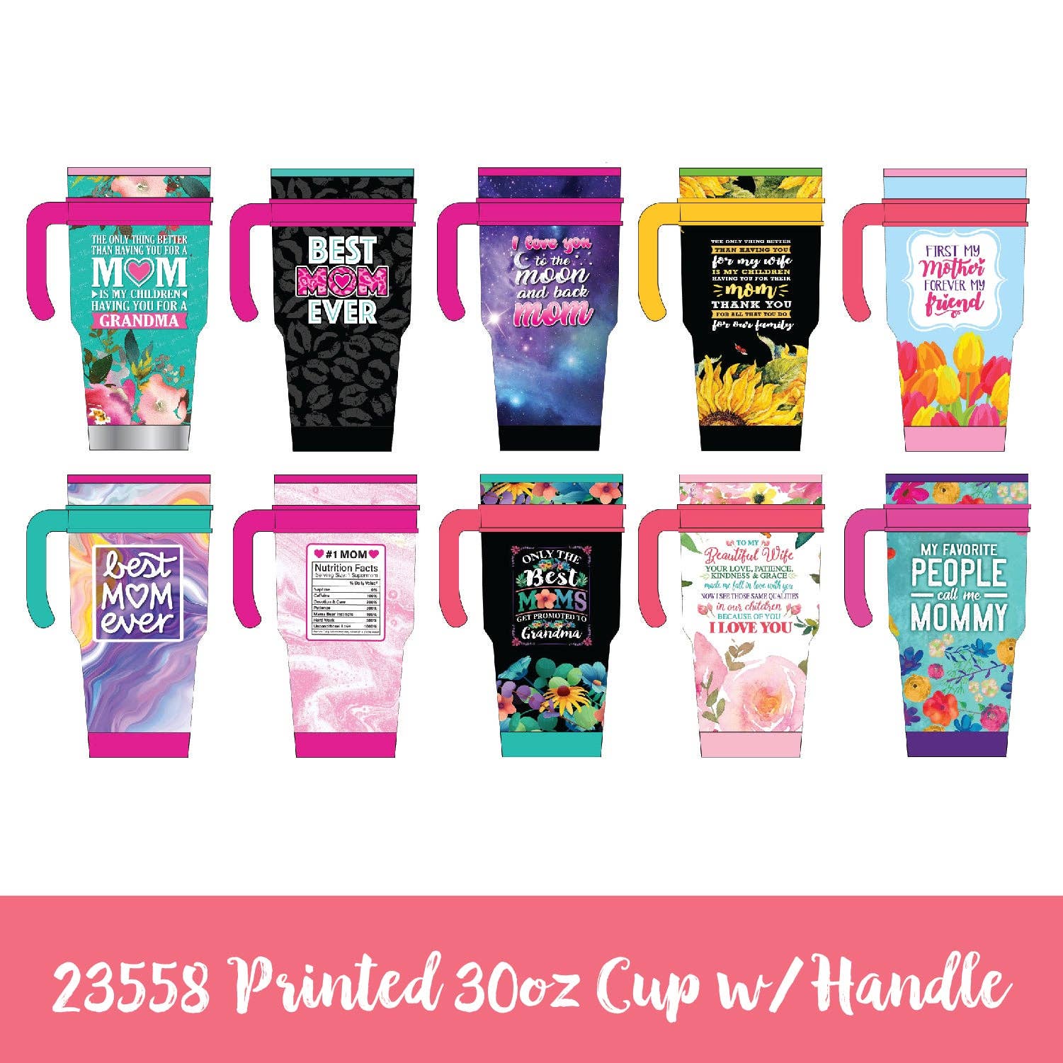 Novelty Closeout - Wholesale Insulated Mug/Tumbler - 30 oz Insulated Cup Mother's Day Mom Bulk Assortment0