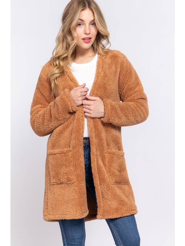 Active Basic | Active USA - Wholesale Jacket - Women's - Long Sleeve Open Front with Pocket Sherpa Jacket