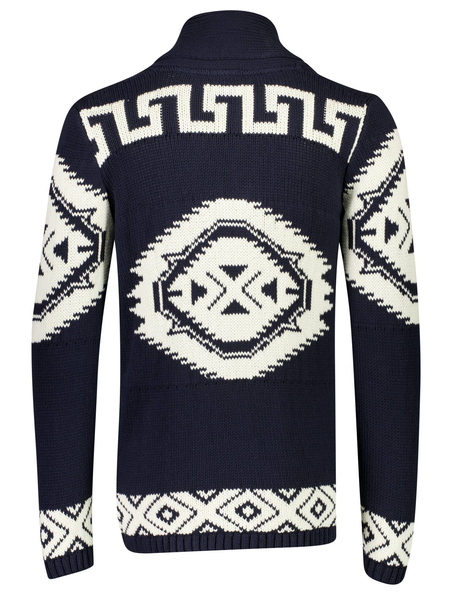 NAVY Shawl Collar Intarsia Cardigan Style: 30-827014US for wholesale on Faire1